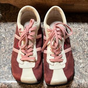 Y2K Diesel Women's Burgundy Rust and Cream Sneakers
